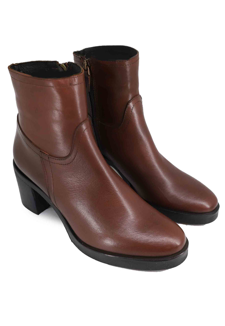 Spatarella Stivaletti Donna In Pelle Marrone Con Tacco E Suola In Gomma