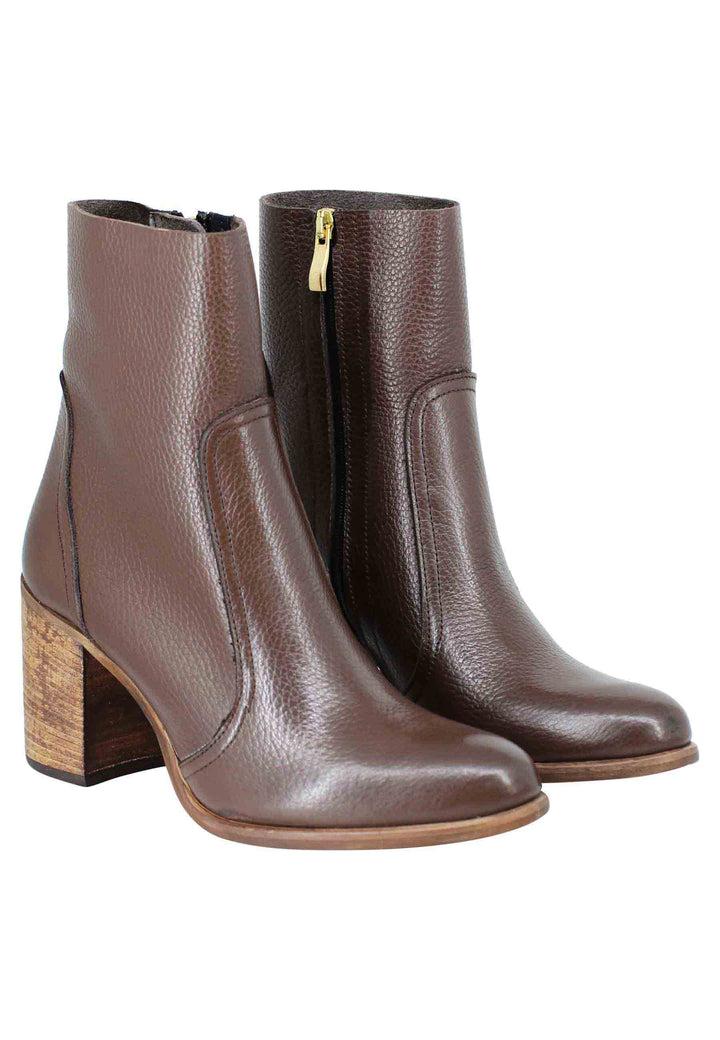 Spatarella Stivaletti Donna In Pelle Marrone Con Tacco In Cuoio E Punta Affusolata Fondo Gomma