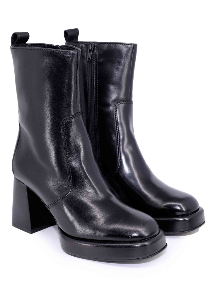 Spatarella Stivaletti Donna In Pelle Nera Con Tacco Alto E Plateau