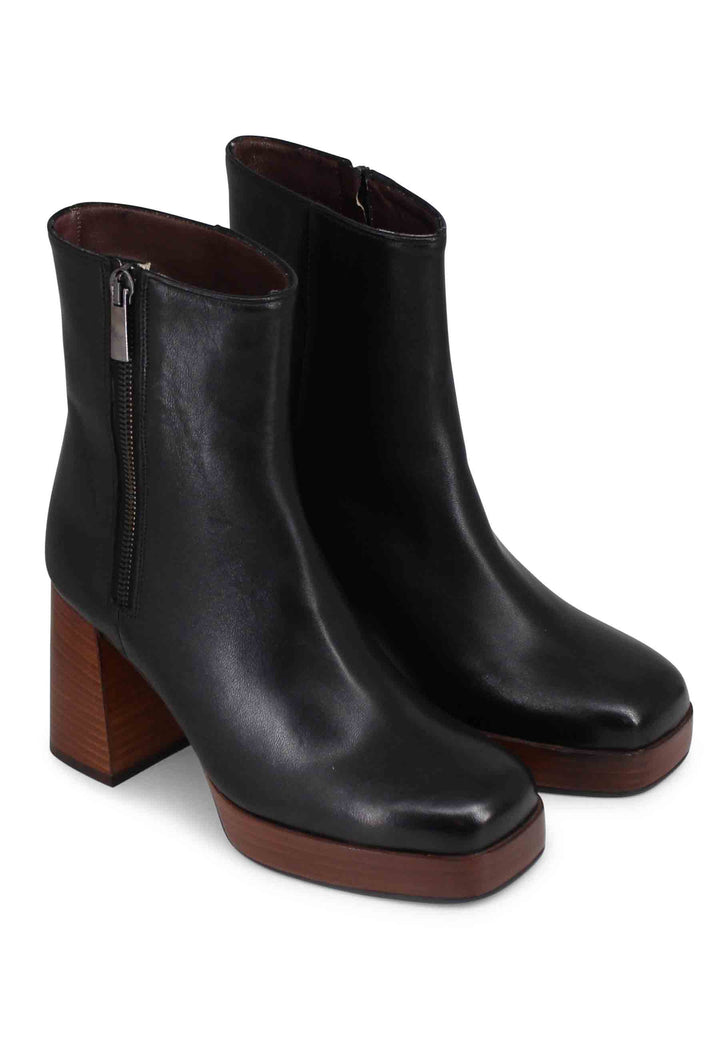 Spatarella Stivaletti Donna In Pelle Nera Con Tacco Alto E Plateau Con Zip Esterna