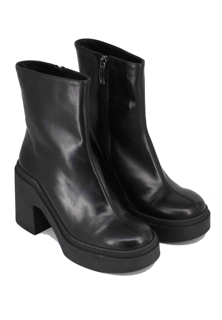 Spatarella Stivaletti Donna In Pelle Nera Con Zeppa In Gomma