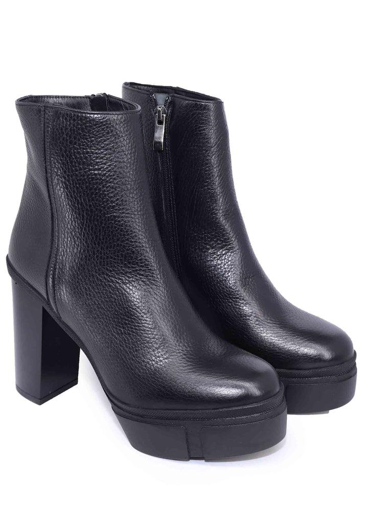 Spatarella Stivaletti Donna In Pelle Nero Con Tacco Alto E Plateau