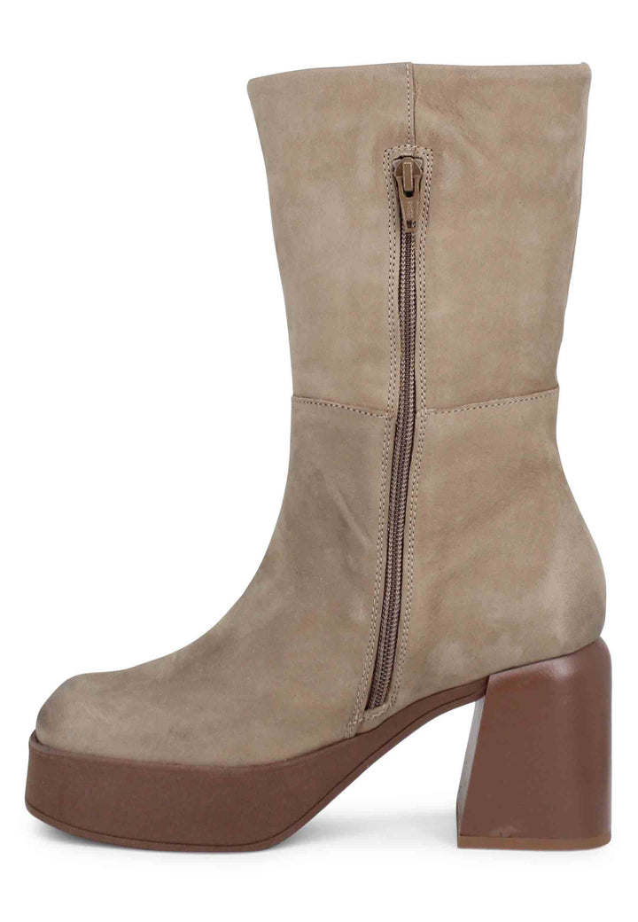 Spatarella Stivaletti Donna In Pelle Sabbia Con Tacco E Plateau