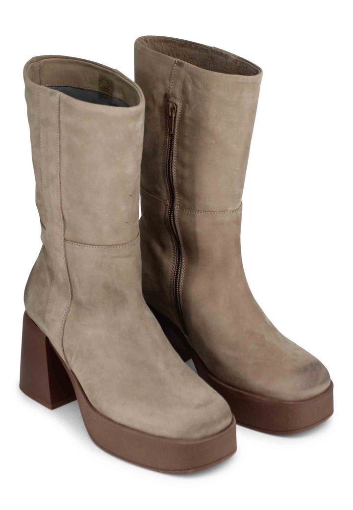 Spatarella Stivaletti Donna In Pelle Sabbia Con Tacco E Plateau