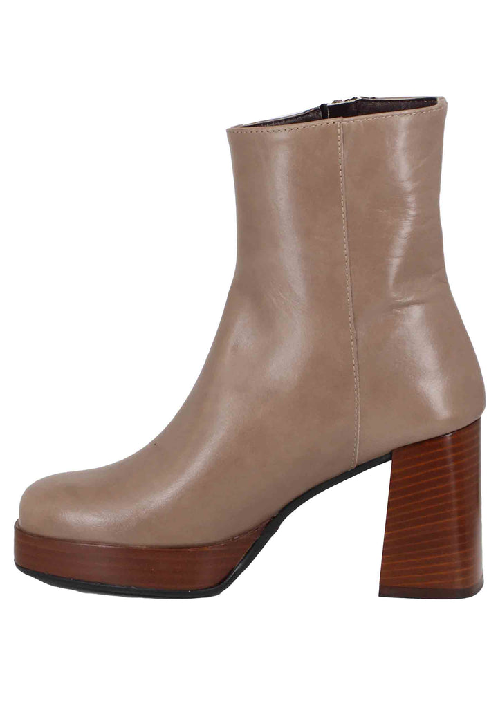 Spatarella Stivaletti Donna In Pelle Taupe Con Tacco Alto E Plateau Con Zip Esterna