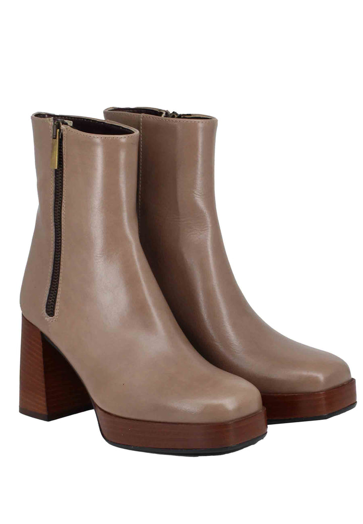 Spatarella Stivaletti Donna In Pelle Taupe Con Tacco Alto E Plateau Con Zip Esterna