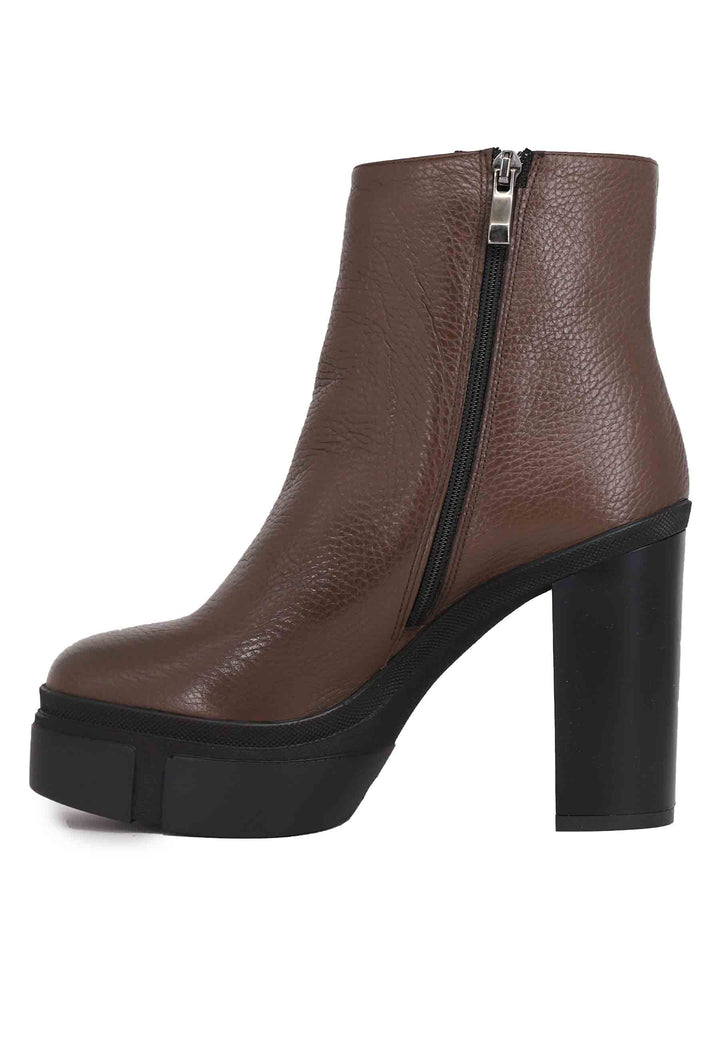 Spatarella Stivaletti Donna In Pelle Testa Di Moro Con Tacco Alto E Plateau