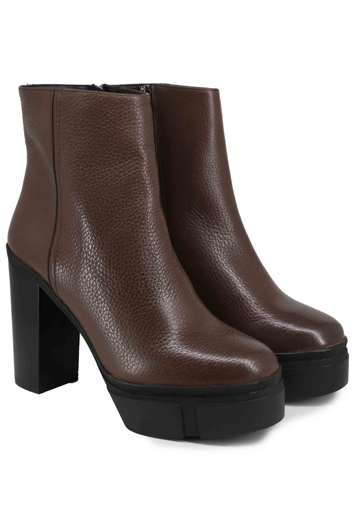 Spatarella Stivaletti Donna In Pelle Testa Di Moro Con Tacco Alto E Plateau