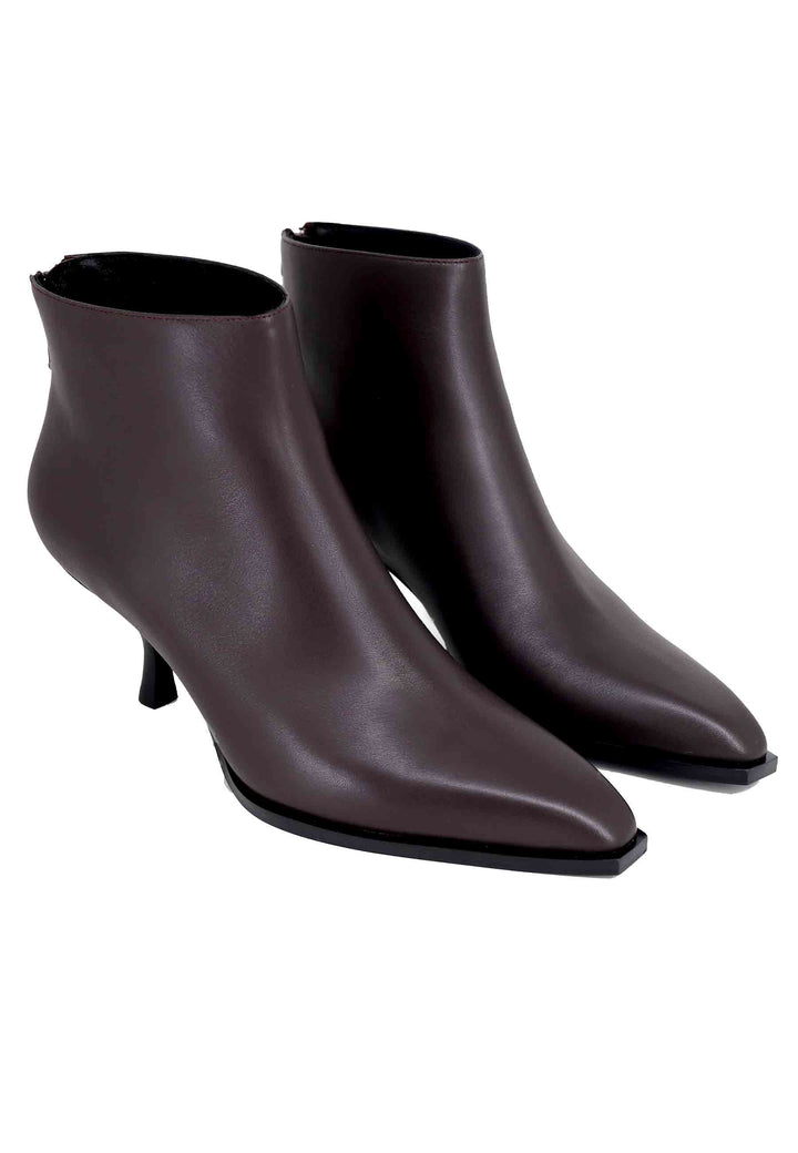 Spatarella Stivaletti Donna In Pelle Testa Di Moro Con Zip Posteriore E Punta A Punta Senas