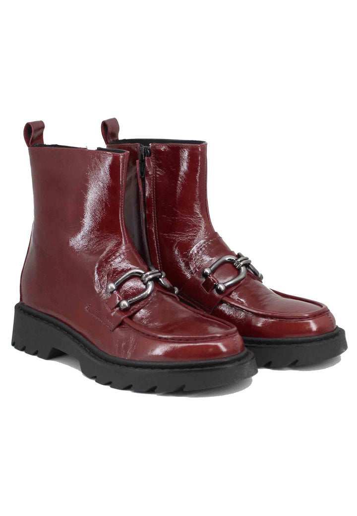 Spatarella Stivaletti Donna In Vernice Bordeaux Con Suola Carrarmato