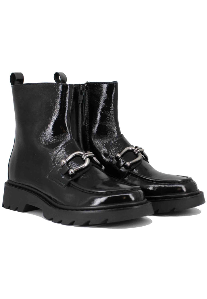 Spatarella Stivaletti Donna In Vernice Nera Con Suola Carrarmato