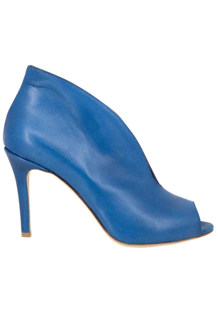 Spatarella Stivaletti Open Toe Donna In Pelle Blu Denim Tacco Alto