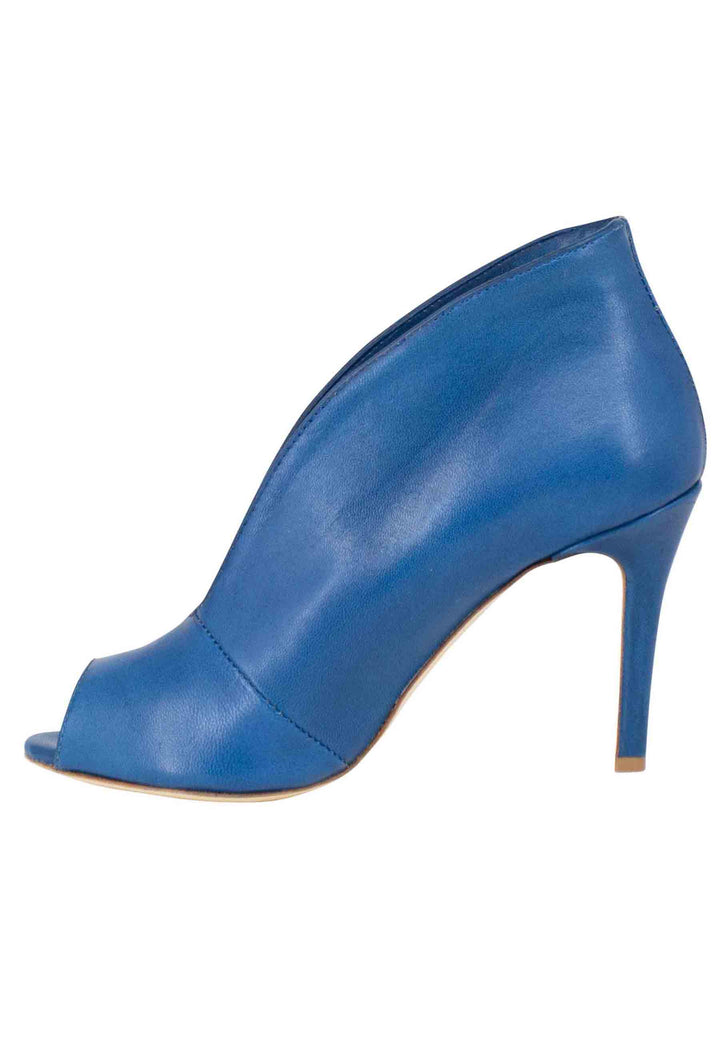Spatarella Stivaletti Open Toe Donna In Pelle Blu Denim Tacco Alto