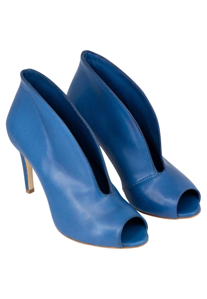 Spatarella Stivaletti Open Toe Donna In Pelle Blu Denim Tacco Alto