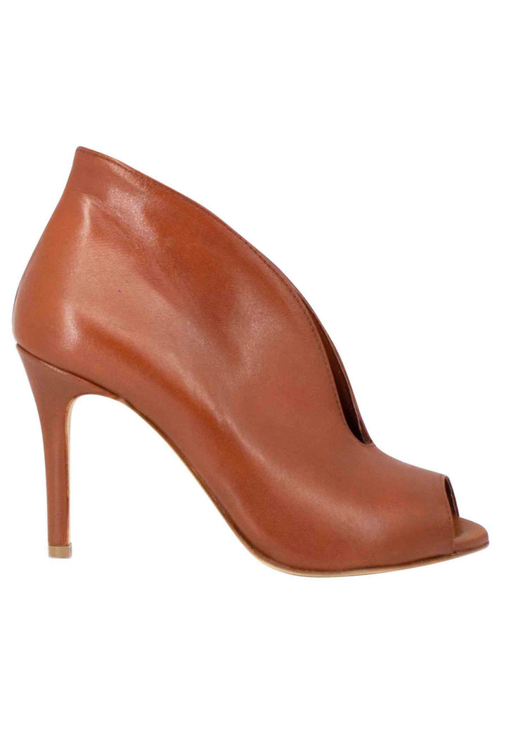 Spatarella Stivaletti Open Toe Donna In Pelle Cuoio Tacco Alto