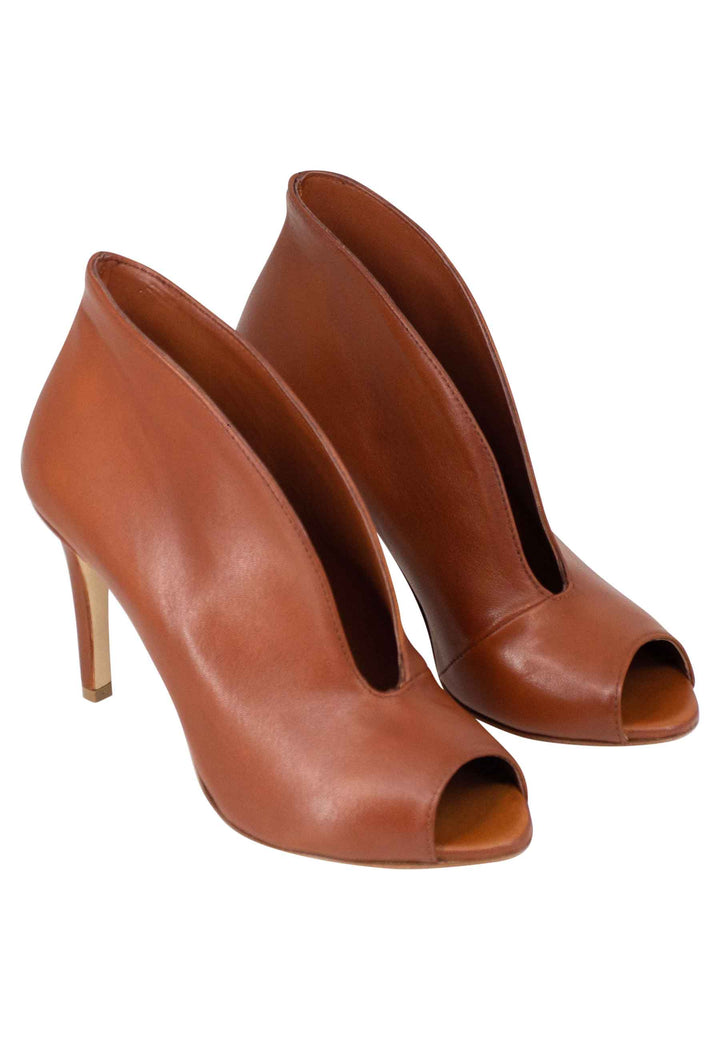 Spatarella Stivaletti Open Toe Donna In Pelle Cuoio Tacco Alto