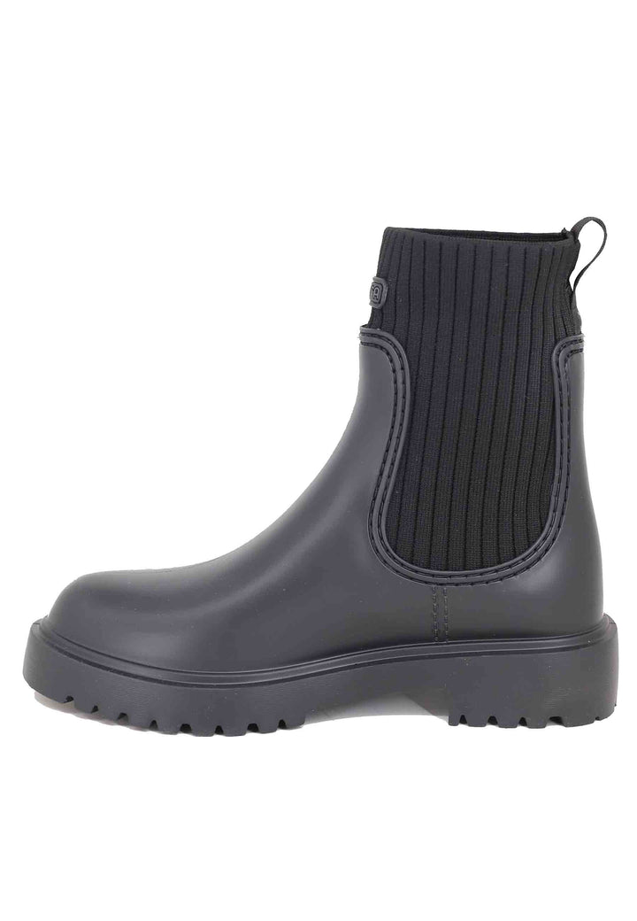 Spatarella Stivaletti Pioggia Donna In Pvc Nero Con Elastici Laterali