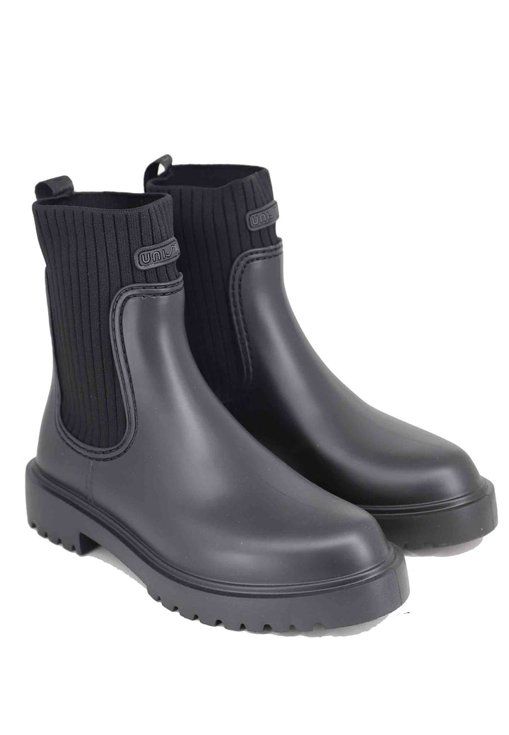 Spatarella Stivaletti Pioggia Donna In Pvc Nero Con Elastici Laterali