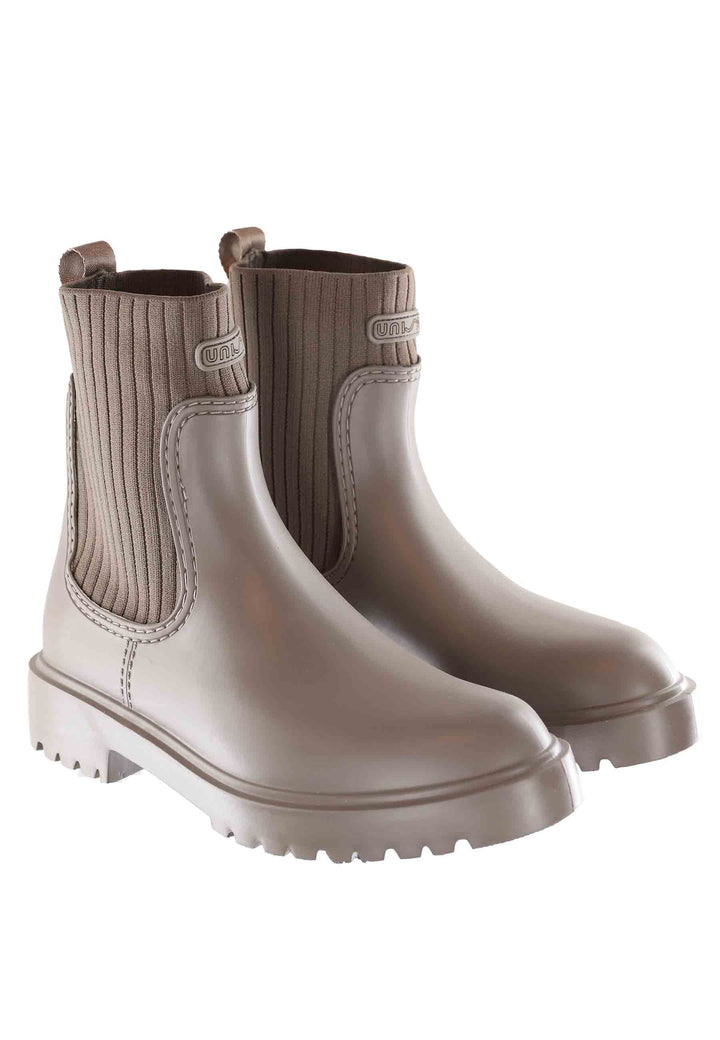 Spatarella Stivaletti Pioggia Donna In Pvc Taupe Con Elastici Laterali