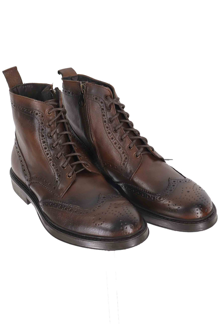 Spatarella Stivaletti Stringati Uomo In Pelle Cuoio Con Impunture E Suola In Gomma