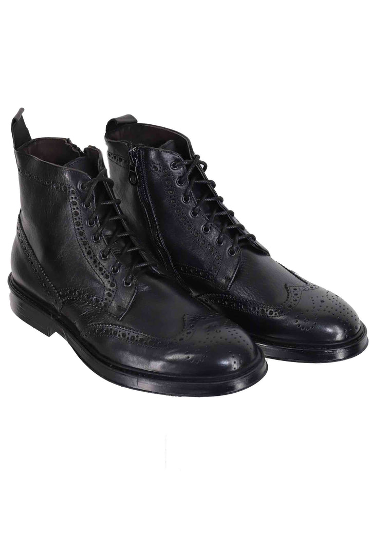 Spatarella Stivaletti Stringati Uomo In Pelle Nero Con Impunture E Suola In Gomma