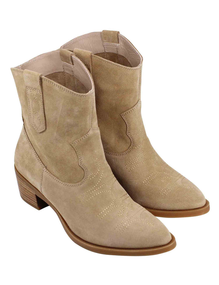 Spatarella Stivaletti Texani Donna In Camoscio Beige