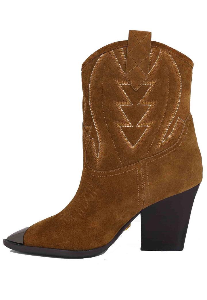 Spatarella Stivaletti Texani Donna In Camoscio Cuoio Con Cuciture In Contrasto E Puntale In Acciaio Gambels
