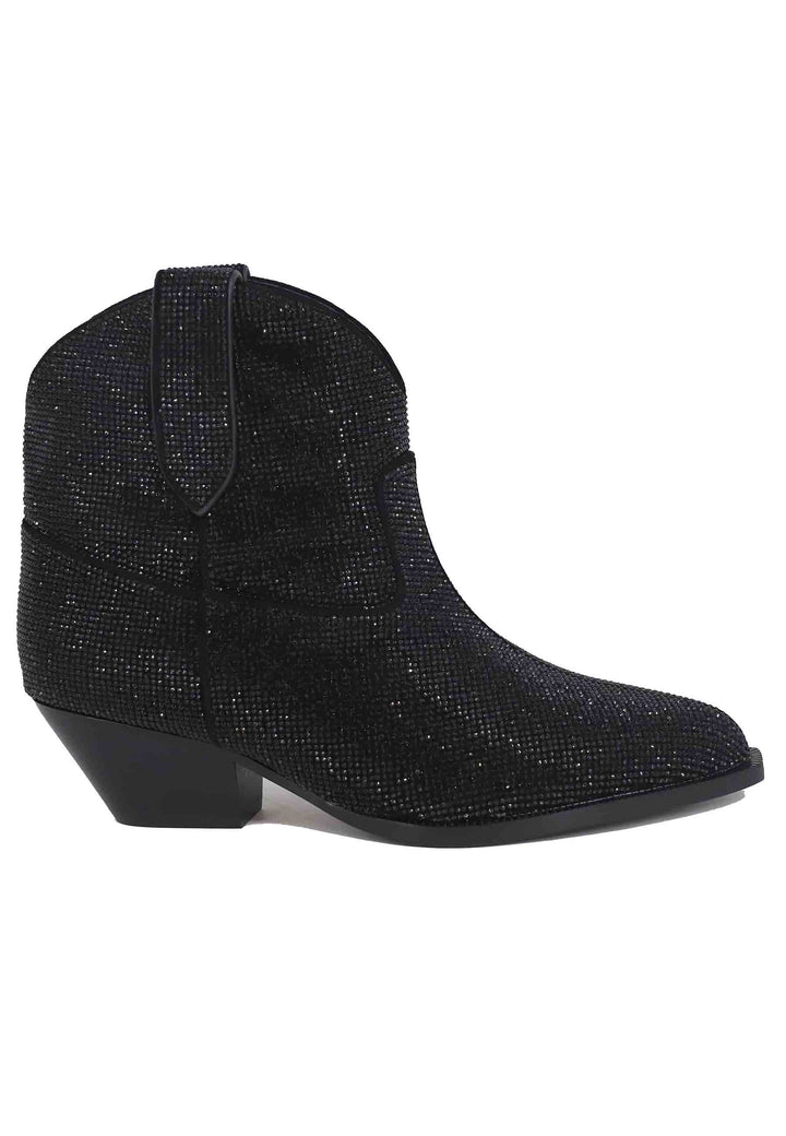 Spatarella Stivaletti Texani Donna In Camoscio Nero Con Strass In Tinta Boves