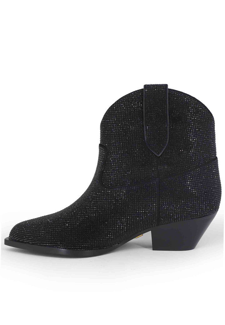 Spatarella Stivaletti Texani Donna In Camoscio Nero Con Strass In Tinta Boves
