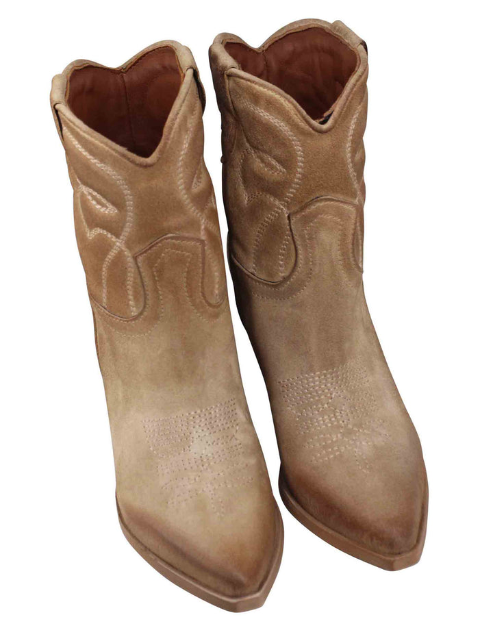 Spatarella Stivaletti Texani Donna In Pelle Beige Con Tacco Alto