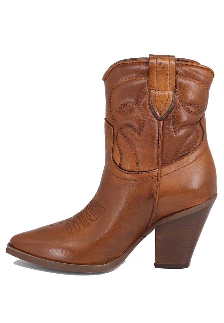 Spatarella Stivaletti Texani Donna In Pelle Cuoio Con Tacco Alto