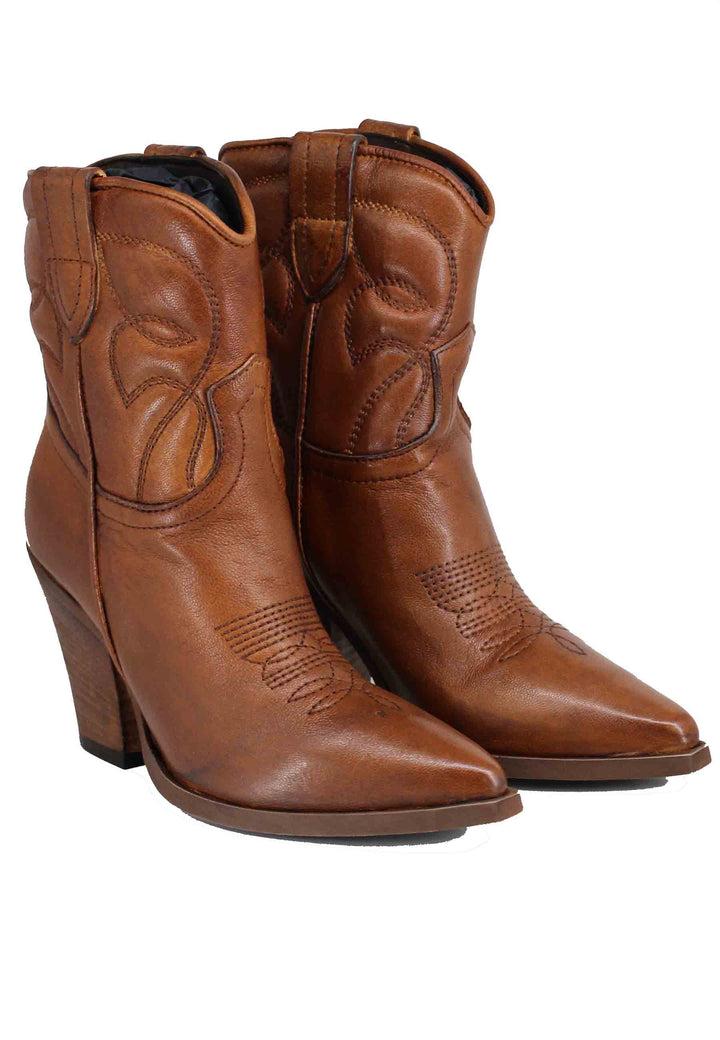 Spatarella Stivaletti Texani Donna In Pelle Cuoio Con Tacco Alto