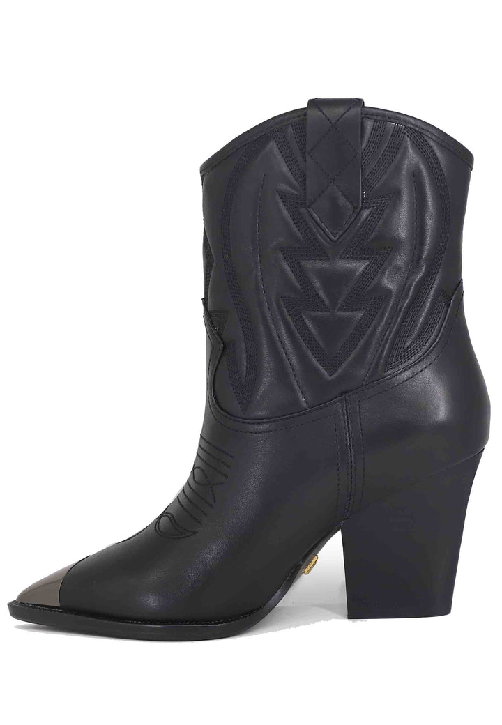 Spatarella Stivaletti Texani Donna In Pelle Nera Con Cuciture In Tinta E Puntale In Acciaio Gambels