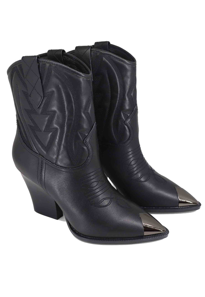 Spatarella Stivaletti Texani Donna In Pelle Nera Con Cuciture In Tinta E Puntale In Acciaio Gambels