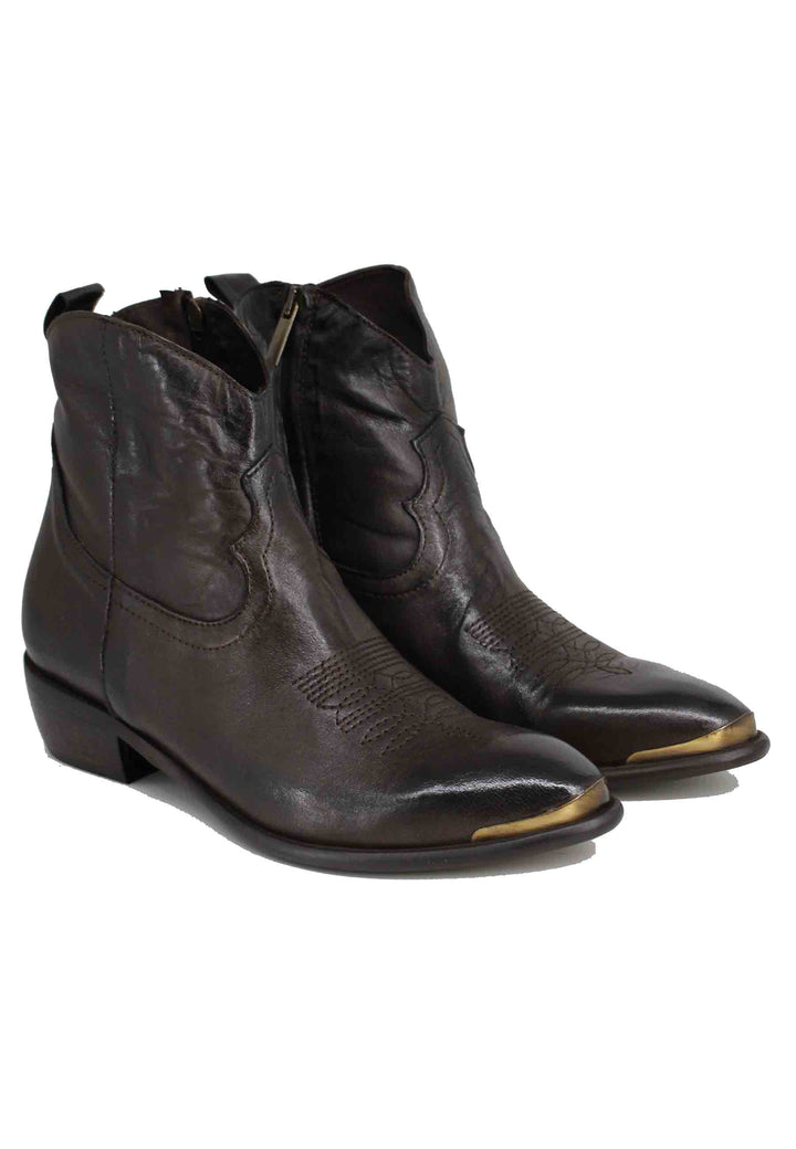 Spatarella Stivaletti Texani Donna In Pelle Testa Di Moro Con Puntale