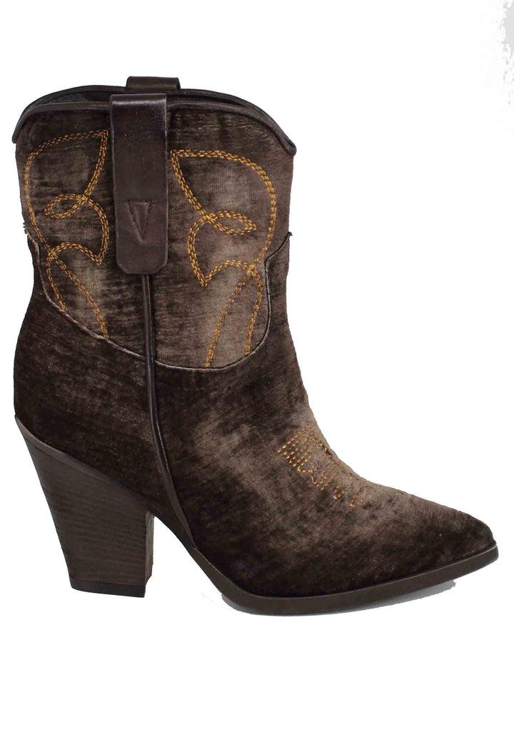 Spatarella Stivaletti Texani Donna In Velluto Testa Di Moro Con Tacco Alto