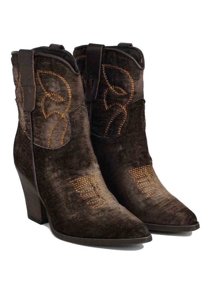 Spatarella Stivaletti Texani Donna In Velluto Testa Di Moro Con Tacco Alto