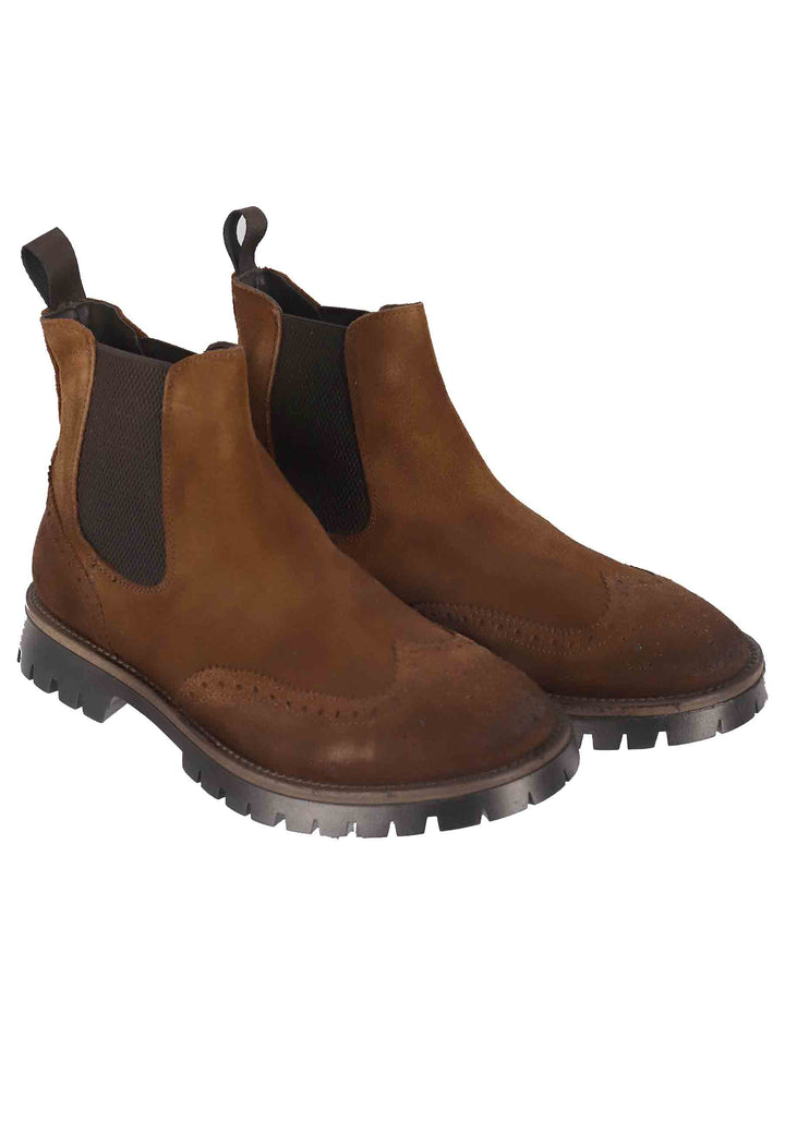 Spatarella Stivaletti Uomo In Camoscio Cuoio Con Impunture E Suola Carrarmato