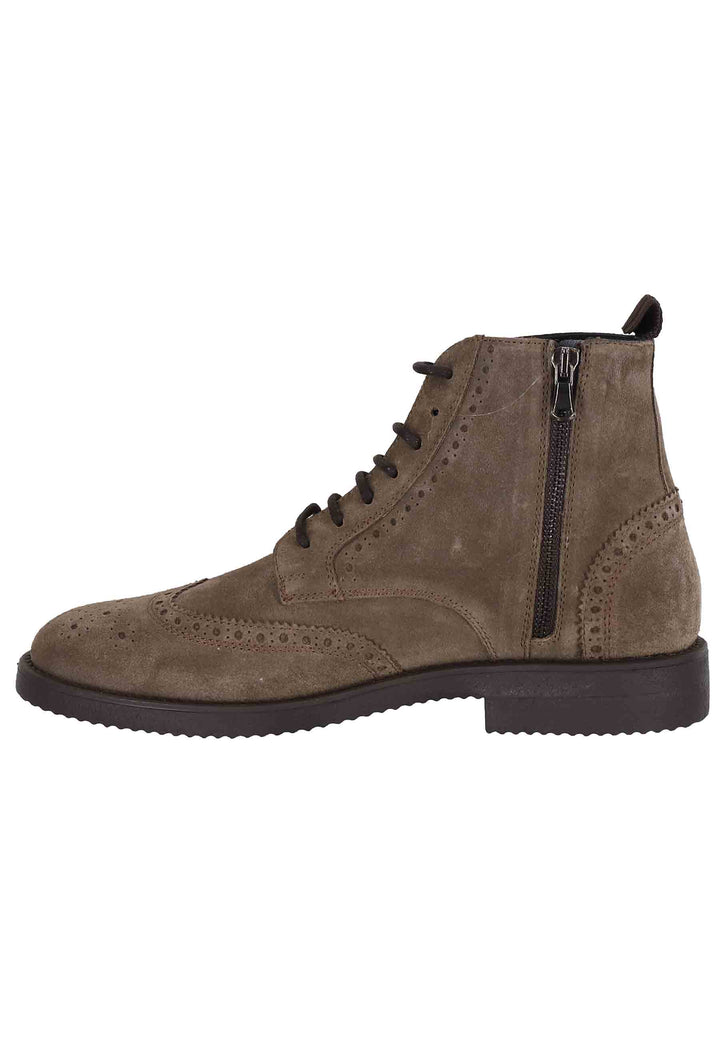 Spatarella Stivaletti Uomo In Camoscio Taupe Con Impunture E Suola In Para