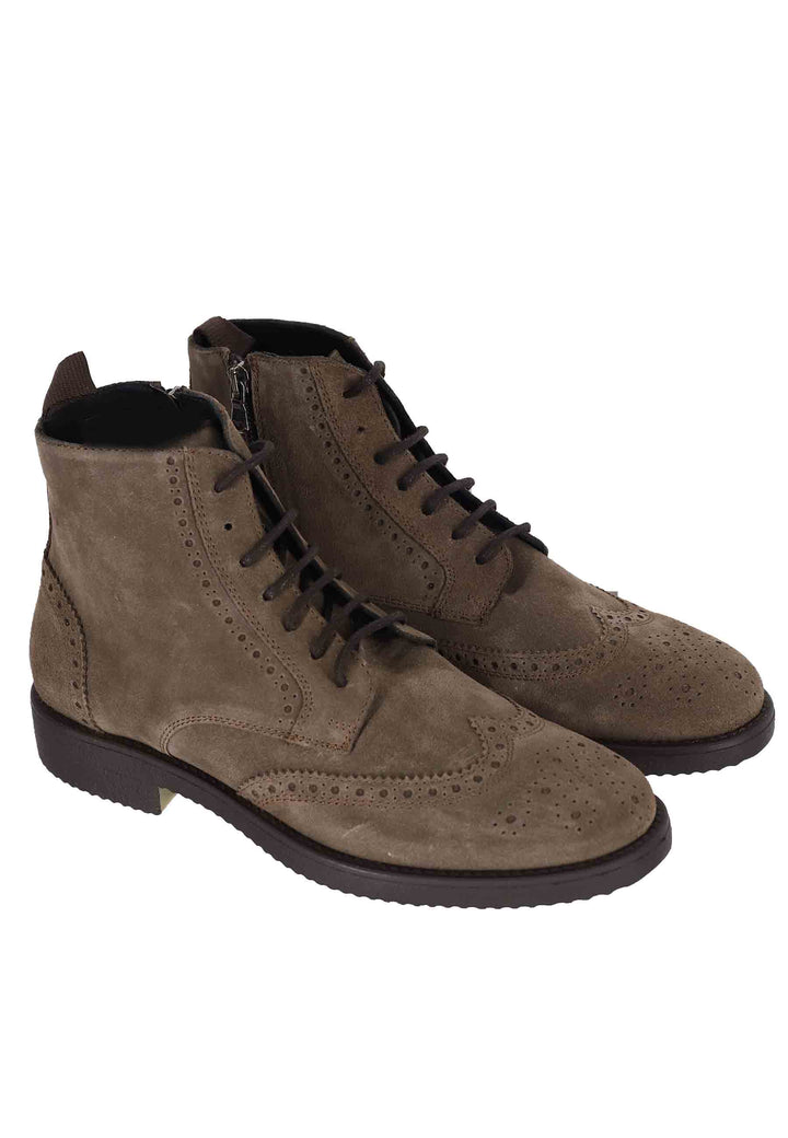 Spatarella Stivaletti Uomo In Camoscio Taupe Con Impunture E Suola In Para