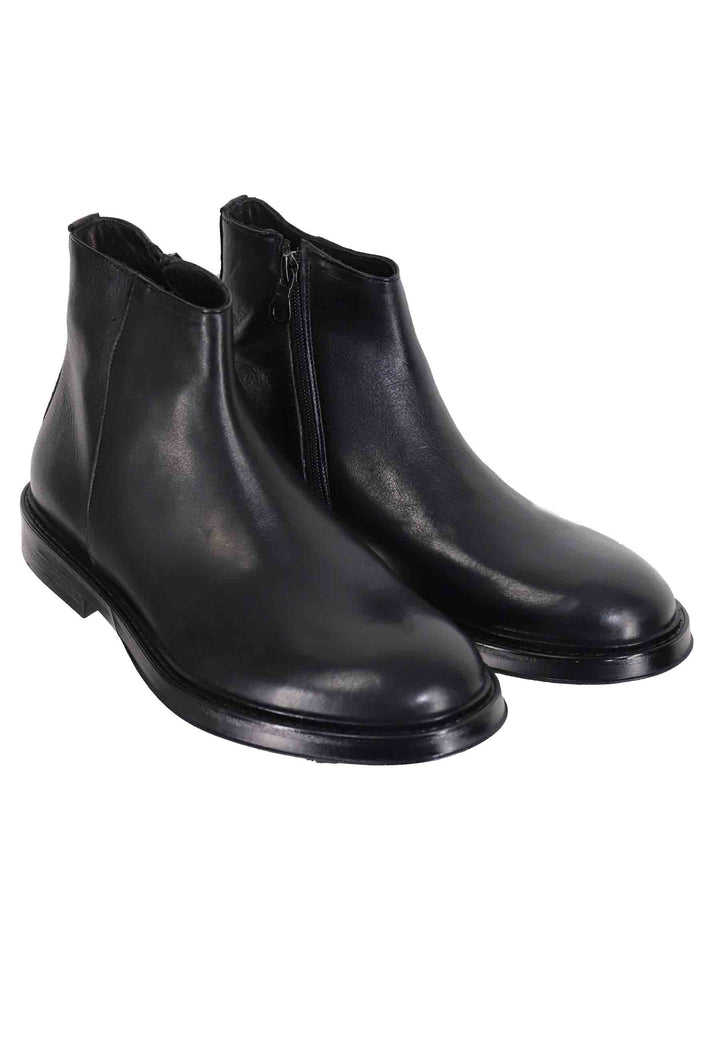 Spatarella Stivaletti Uomo In Pelle Nera Con Zip Laterale E Suola In Gomma
