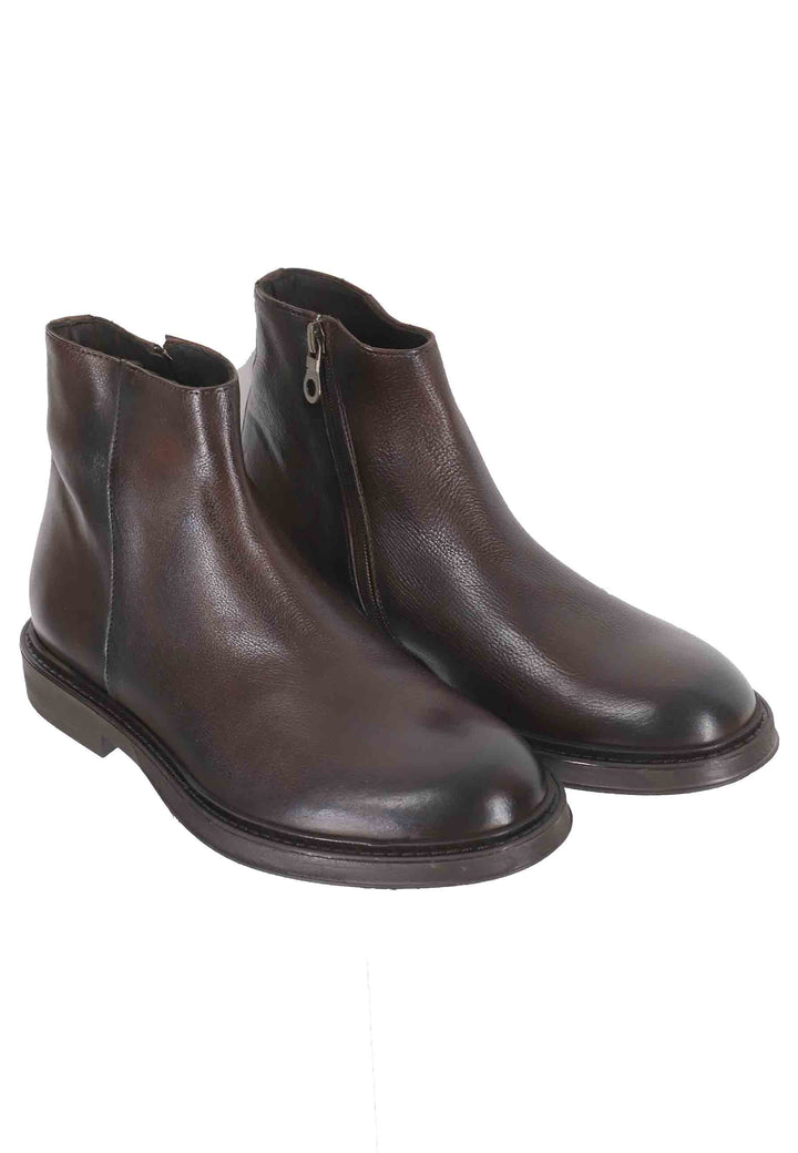 Spatarella Stivaletti Uomo In Pelle Testa Di Moro Con Zip Laterale E Suola In Gomma