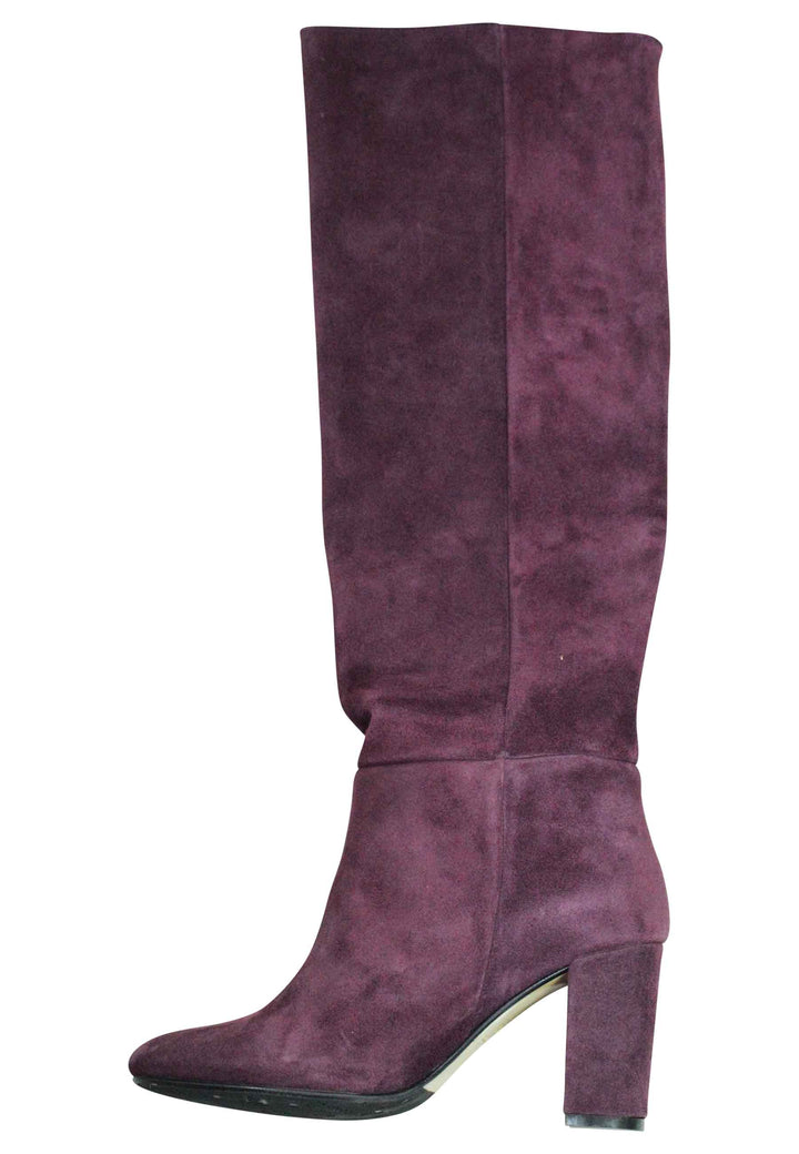 Spatarella Stivali A Tubo Donna In Camoscio Bordeaux Tacco Alto Punta Tonda