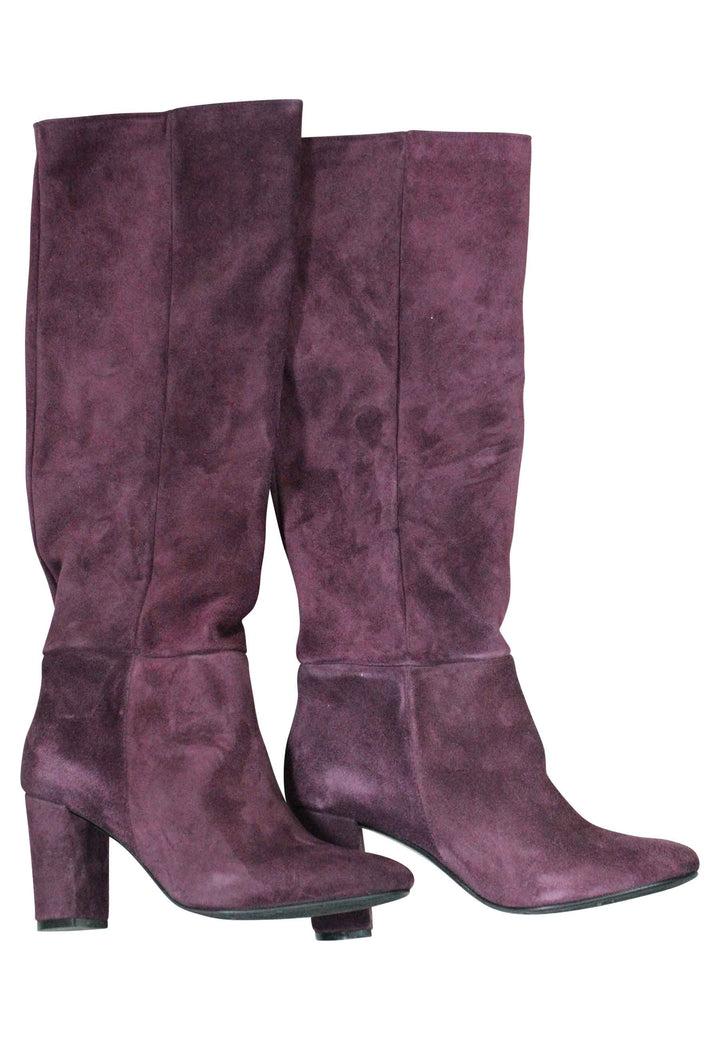 Spatarella Stivali A Tubo Donna In Camoscio Bordeaux Tacco Alto Punta Tonda