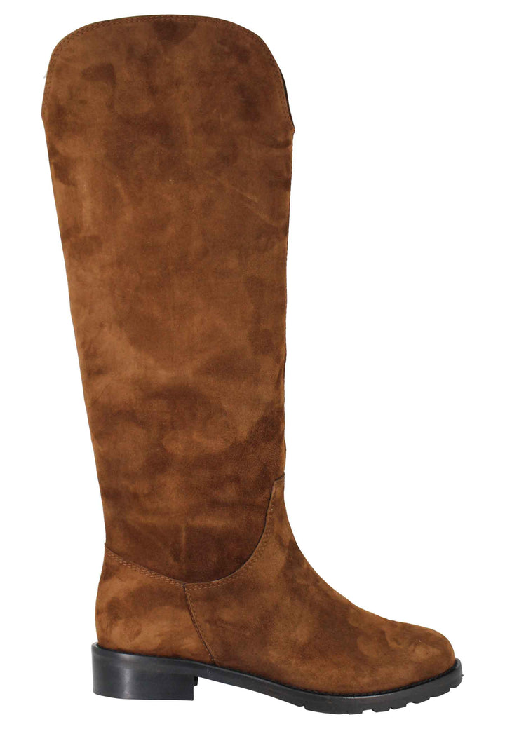 Spatarella Stivali A Tubo In Camoscio Cuoio Tacco Basso Con Suola In Gomma