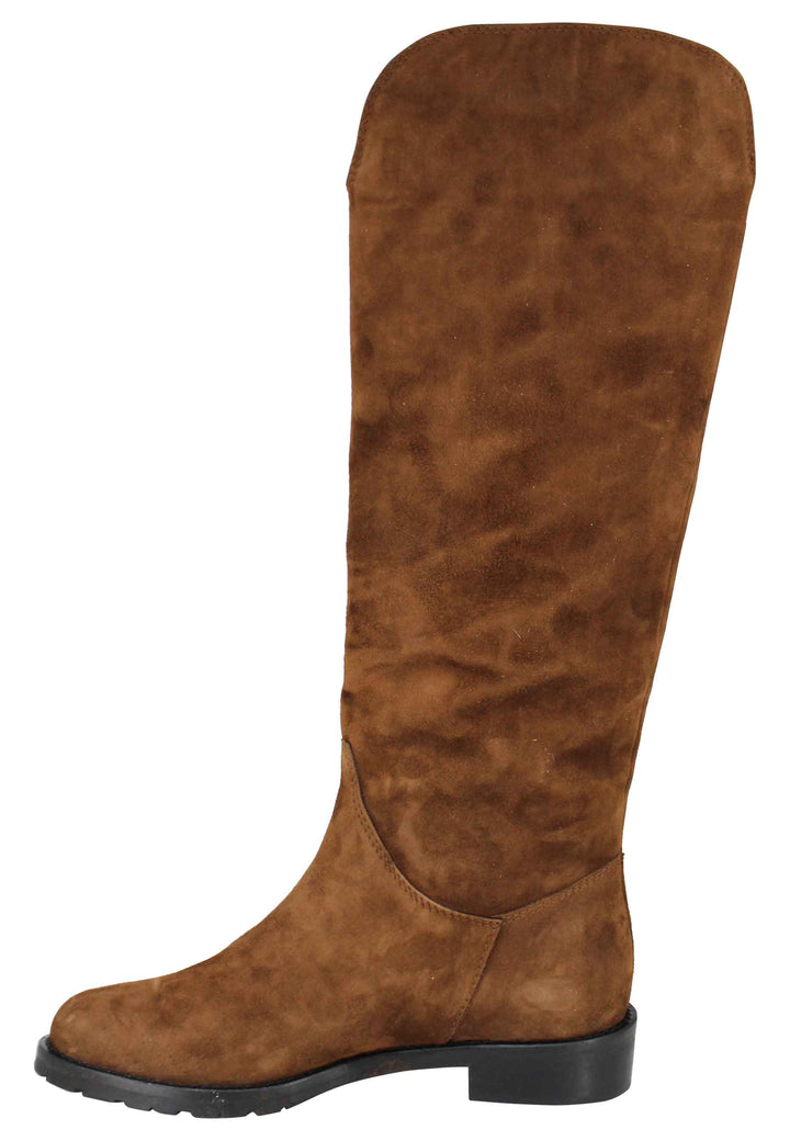 Spatarella Stivali A Tubo In Camoscio Cuoio Tacco Basso Con Suola In Gomma