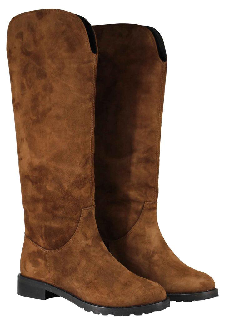 Spatarella Stivali A Tubo In Camoscio Cuoio Tacco Basso Con Suola In Gomma