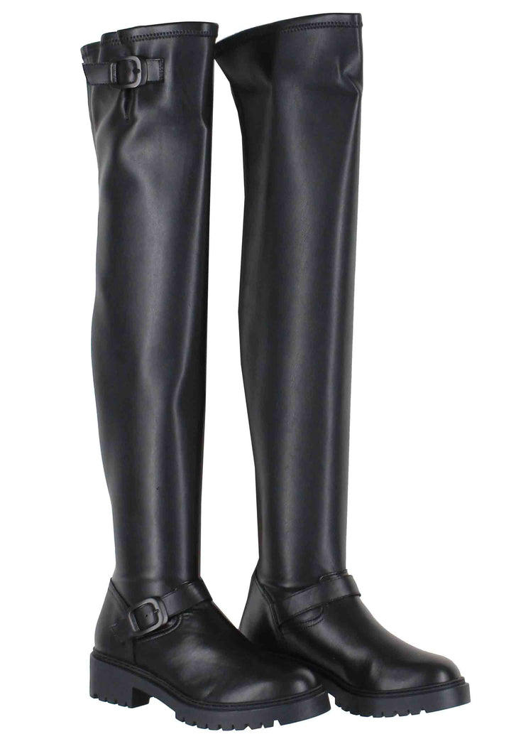 Spatarella Stivali Con Gambale Alto Donna In Pelle Nera E Suola Carrarmato