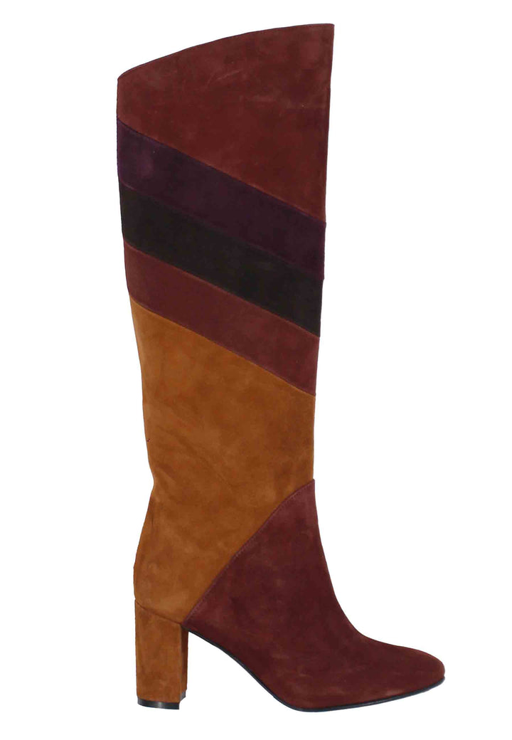 Spatarella Stivali Donna A Tubo In Camoscio Marrone Con Punta Tonda