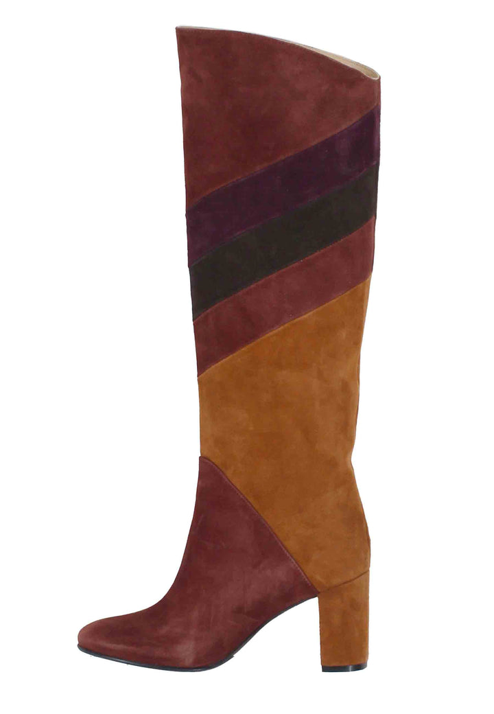 Spatarella Stivali Donna A Tubo In Camoscio Marrone Con Punta Tonda